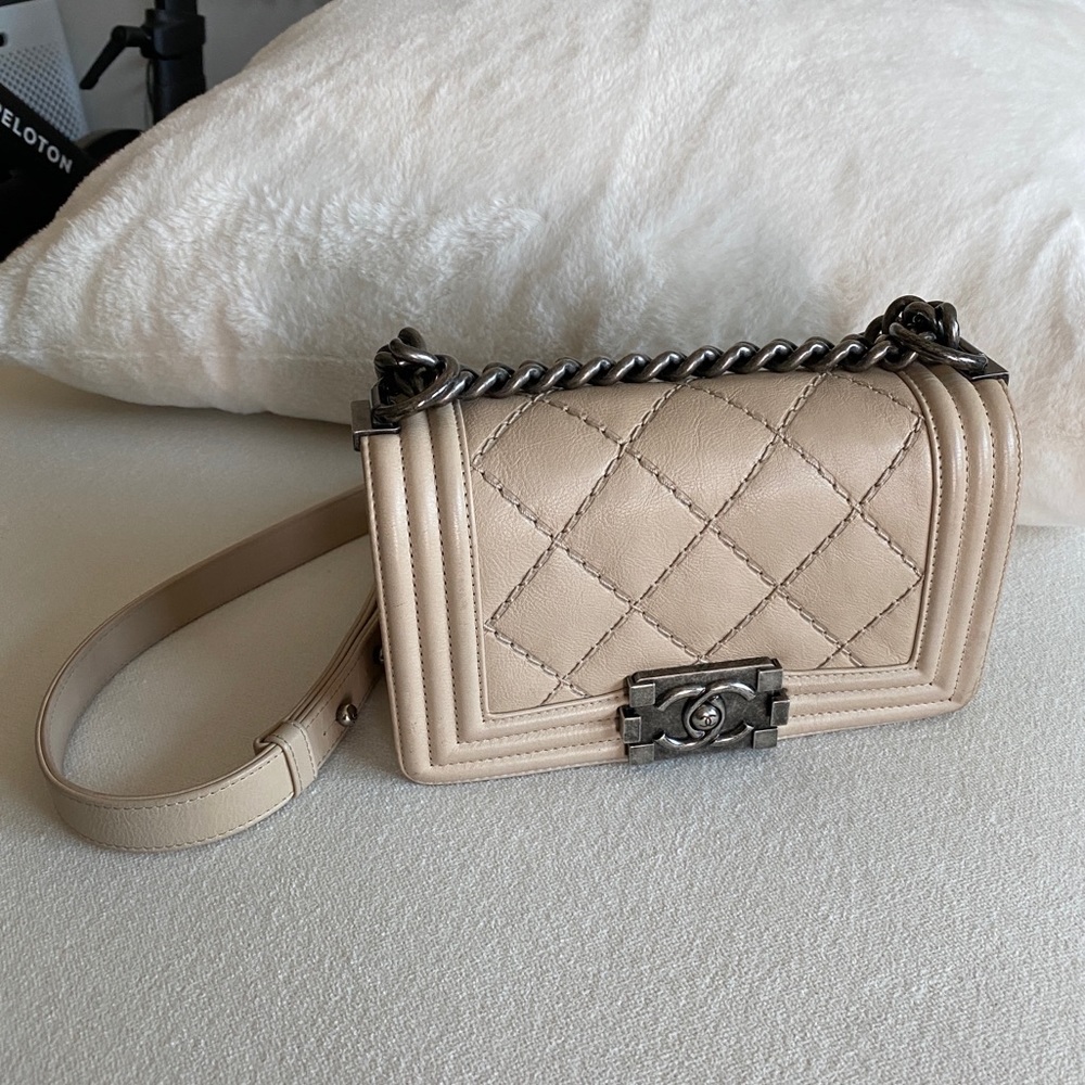 Chanel Boy Bag Small - Beige, Double Stitch, Calfskin